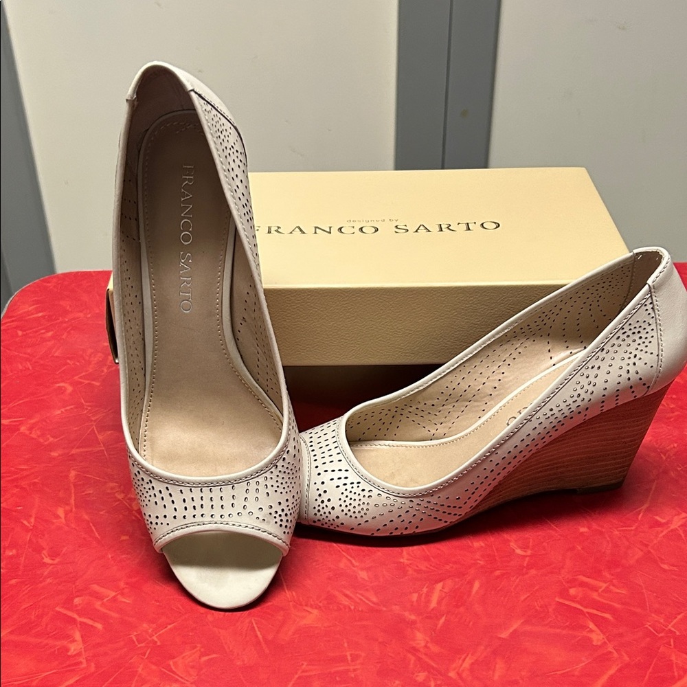 Franco Sarto White Perforated Wedges